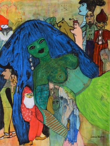 Pintura titulada "LA MADONNE BLEU" por Laura Vassiliu, Obra de arte original, Acrílico Montado en Bastidor de camilla de mad…