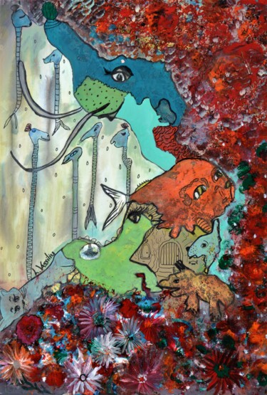 Painting titled "MON CHEZ MOI" by Laura Vassiliu, Original Artwork, Acrylic Mounted on Wood Stretcher frame