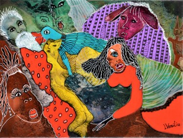 Malerei mit dem Titel "MES AMIES DE CASAMA…" von Laura Vassiliu, Original-Kunstwerk, Tinte Auf artwork_cat. montiert