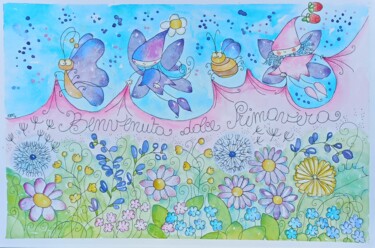 Pintura intitulada "Benvenuta primavera" por Annalisa Maestri (Anneelittleflowers), Obras de arte originais, Aquarela Montad…