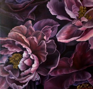 Картина под названием "Peonies Large Paint…" - Anna Lyashenko, Подлинное произведение искусства, Масло