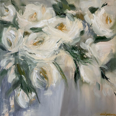Painting titled "Morning roses Paint…" by Anna Lyashenko, Original Artwork, Oil