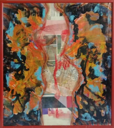 Collages titled "Totem 10 Inferno" by Annamaria Danese, Original Artwork, Collages Mounted on Cardboard