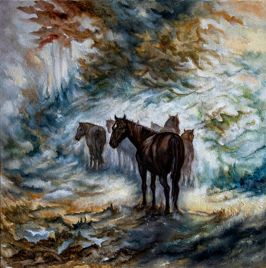Painting titled "IL VIAGGIO" by Annamaria Maremmi, Original Artwork, Oil