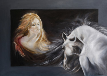 Pittura intitolato "DONNA E CAVALLO, IN…" da Annamaria Maremmi, Opera d'arte originale, Olio