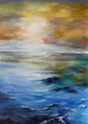 Painting titled "Mare al tramonto" by Annamaria Maremmi, Original Artwork, Oil