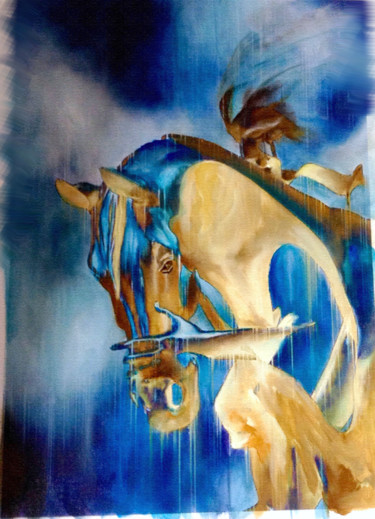 Painting titled "cavallo-olio-su-can…" by Annamaria Maremmi, Original Artwork, Other