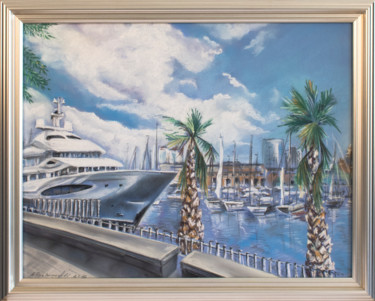 Картина под названием "" Барселона  гавань"" - Anna Parhimovits, Подлинное произведение искусства, Пастель