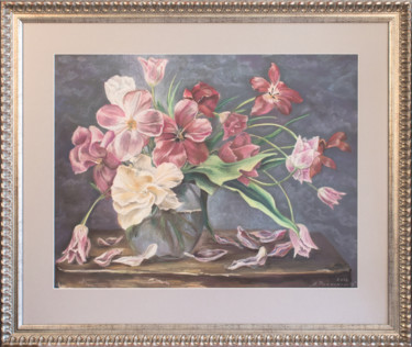 Картина под названием "натюрморт с тюльпан…" - Anna Parhimovits, Подлинное произведение искусства, Пастель