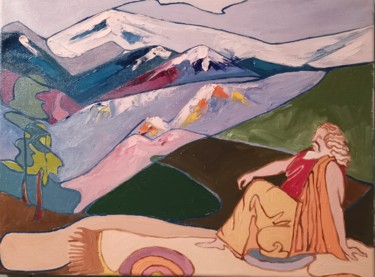 Schilderij getiteld "Мудрец в Гималаях" door Anna Polianskaia, Origineel Kunstwerk, Olie
