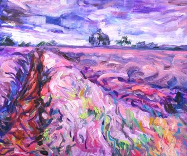 Painting titled "Lavender field" by Anna Privaloff, Original Artwork, Oil