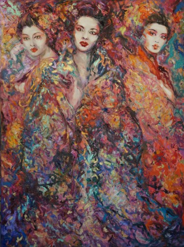 Malerei mit dem Titel "Geishas" von Anna Privaloff, Original-Kunstwerk, Öl