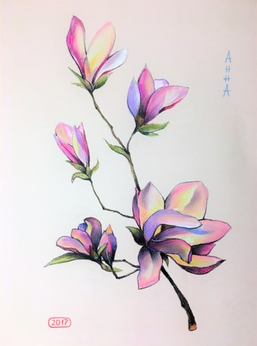 Painting titled "Magnolias" by Hanna Taranishyna, Original Artwork, Pastel