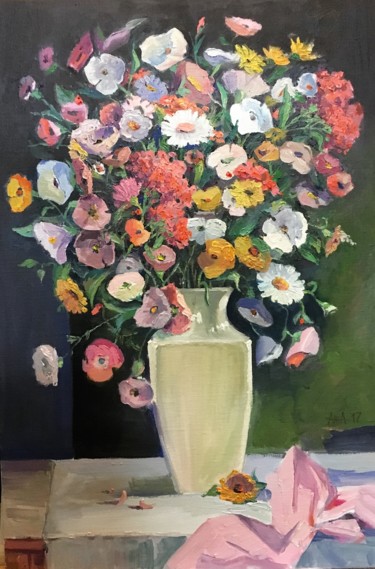 Painting titled "Summer flowers bouq…" by Hanna Taranishyna, Original Artwork, Oil