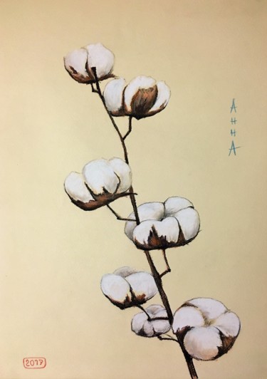 Painting titled "Cotton Flowers" by Hanna Taranishyna, Original Artwork, Pastel