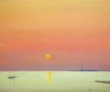 Painting titled "Sunset on the Sea" by Hanna Taranishyna, Original Artwork, Oil
