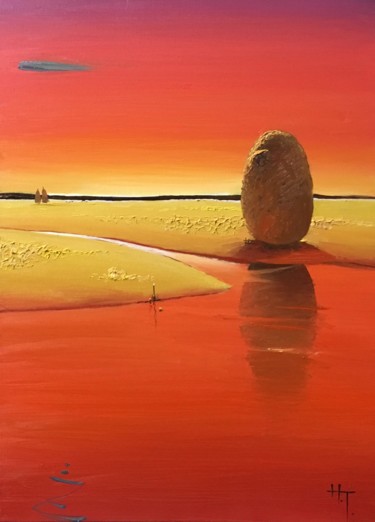 Painting titled "Silent Sunset on th…" by Hanna Taranishyna, Original Artwork, Oil