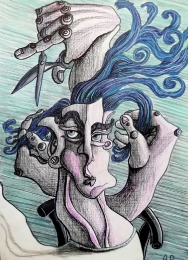Dessin intitulée "A haircut" par Anna Reshetnikova, Œuvre d'art originale, Crayon