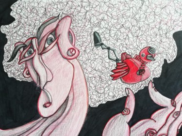 Zeichnungen mit dem Titel ""Cuckoo!"" von Anna Reshetnikova, Original-Kunstwerk, Marker
