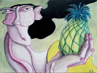 Desenho intitulada "A pineapple." por Anna Reshetnikova, Obras de arte originais, Lápis