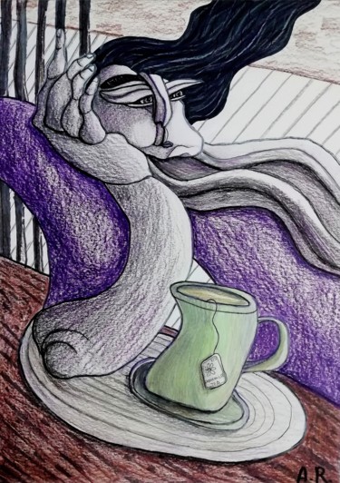 Desenho intitulada "A chamomile tea." por Anna Reshetnikova, Obras de arte originais, Lápis