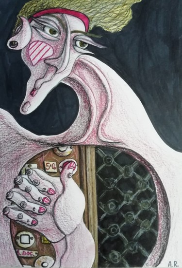 Рисунок под названием "Will you open the d…" - Anna Reshetnikova, Подлинное произведение искусства, Карандаш