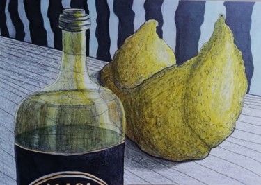 Dessin intitulée "A bottle of wine an…" par Anna Reshetnikova, Œuvre d'art originale, Marqueur