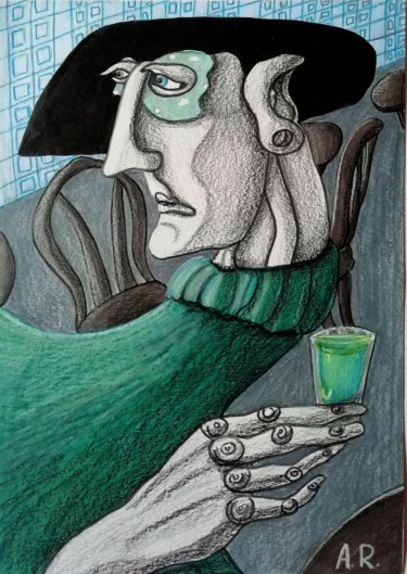 Zeichnungen mit dem Titel ""Green fairy"" von Anna Reshetnikova, Original-Kunstwerk, Bleistift