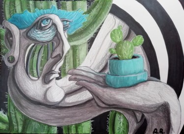 Zeichnungen mit dem Titel "Surrounded by cacti." von Anna Reshetnikova, Original-Kunstwerk, Marker