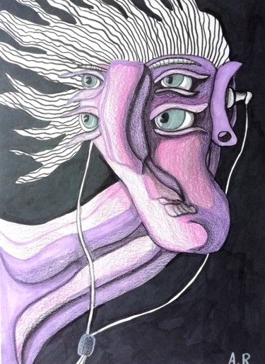 Drawing titled "With her eyes wide…" by Anna Reshetnikova, Original Artwork, Marker