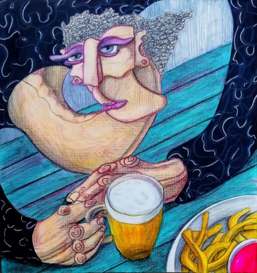 Drawing titled "Pub time" by Anna Reshetnikova, Original Artwork, Pencil