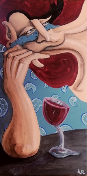 Malerei mit dem Titel "In the red room" von Anna Reshetnikova, Original-Kunstwerk, Acryl