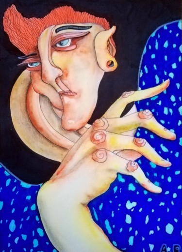 Zeichnungen mit dem Titel "Redhead" von Anna Reshetnikova, Original-Kunstwerk, Aquarell