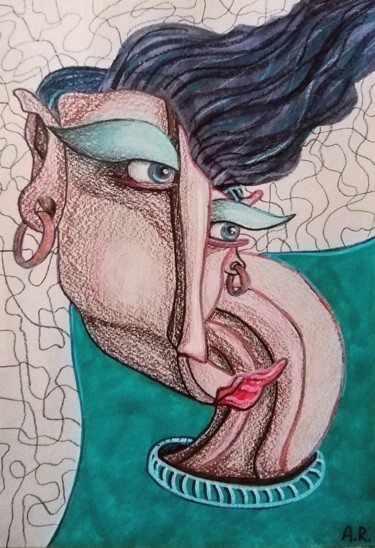 Dessin intitulée "A kiss" par Anna Reshetnikova, Œuvre d'art originale, Crayon