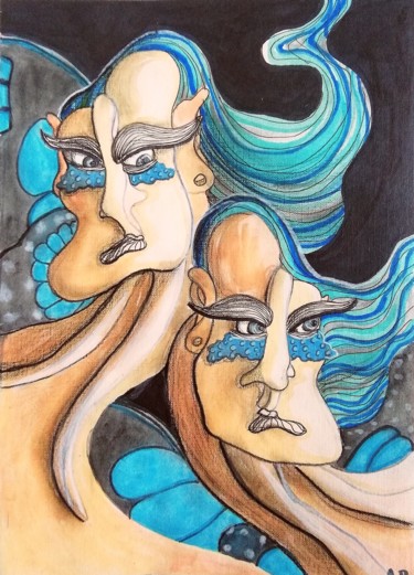 Dessin intitulée "A rivalry" par Anna Reshetnikova, Œuvre d'art originale, Aquarelle