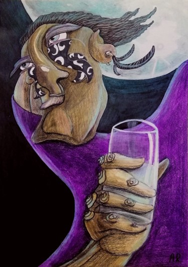Peinture intitulée "Glass half full of…" par Anna Reshetnikova, Œuvre d'art originale, Crayon