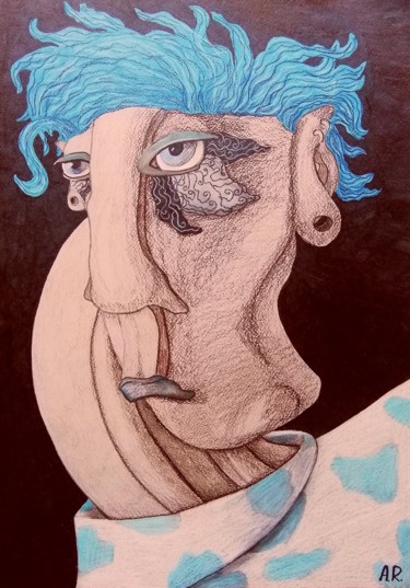 Dessin intitulée "Feeling blue" par Anna Reshetnikova, Œuvre d'art originale, Crayon