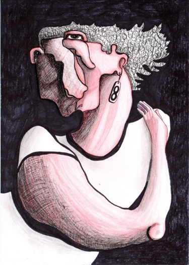 Disegno intitolato "Woman in a white t-…" da Anna Reshetnikova, Opera d'arte originale, Matita