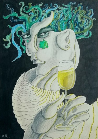 Zeichnungen mit dem Titel "Meet Medusa" von Anna Reshetnikova, Original-Kunstwerk, Marker