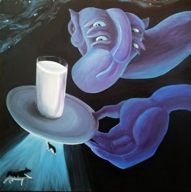 Painting titled "Everyone loves milk" by Anna Reshetnikova, Original Artwork, Acrylic