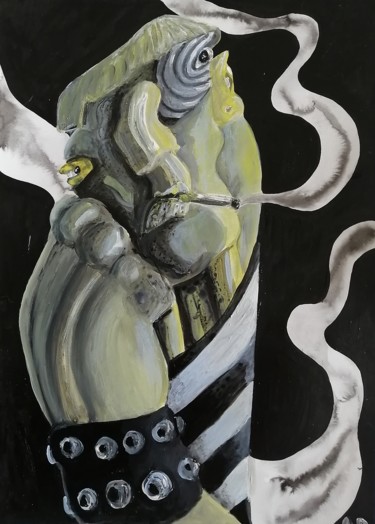 Pittura intitolato "A smoke" da Anna Reshetnikova, Opera d'arte originale, Acrilico