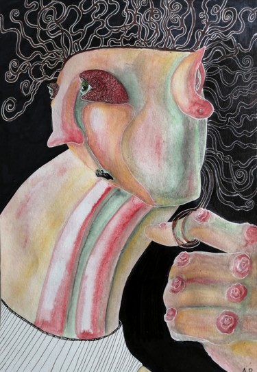 Malerei mit dem Titel "Curly" von Anna Reshetnikova, Original-Kunstwerk, Aquarell