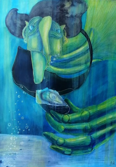 Disegno intitolato "Underwater meal" da Anna Reshetnikova, Opera d'arte originale, Acquarello