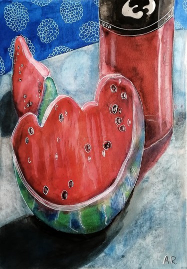 Malerei mit dem Titel "In a red mood" von Anna Reshetnikova, Original-Kunstwerk, Tinte