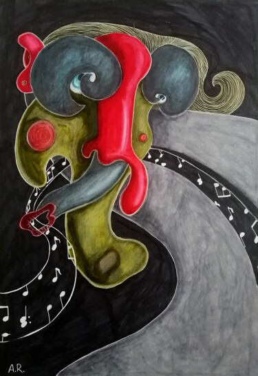 Zeichnungen mit dem Titel "Sing it out" von Anna Reshetnikova, Original-Kunstwerk, Marker