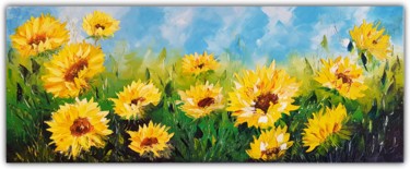 Painting titled "Sunflowers field 10…" by Anna Reznik, Original Artwork, Oil