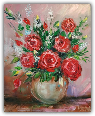 Painting titled "Roses 40*50cm" by Anna Reznik, Original Artwork, Oil