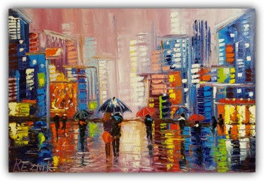 Painting titled "Colorful Cityscape…" by Anna Reznik, Original Artwork, Oil