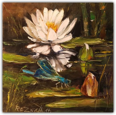 Painting titled "Water Lily 40*40cm" by Anna Reznik, Original Artwork, Oil