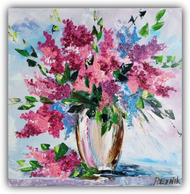 Painting titled "Lilac flowers 40*40…" by Anna Reznik, Original Artwork, Oil